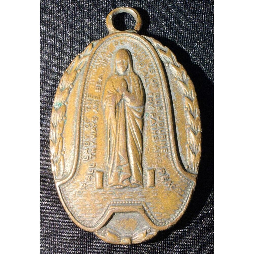VTG Brass "Our Lady of the Highway" Religious 2 sided medal, from 1950s